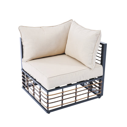 TOPMAX Modern Minimalist 7-Piece Metal Patio Sectional Sofa Set, All-Weather Garden Conversational Furniture Set with Thick Cushions and Coffee Table for Indoor Outdoor, Gray - Groovy Boardz