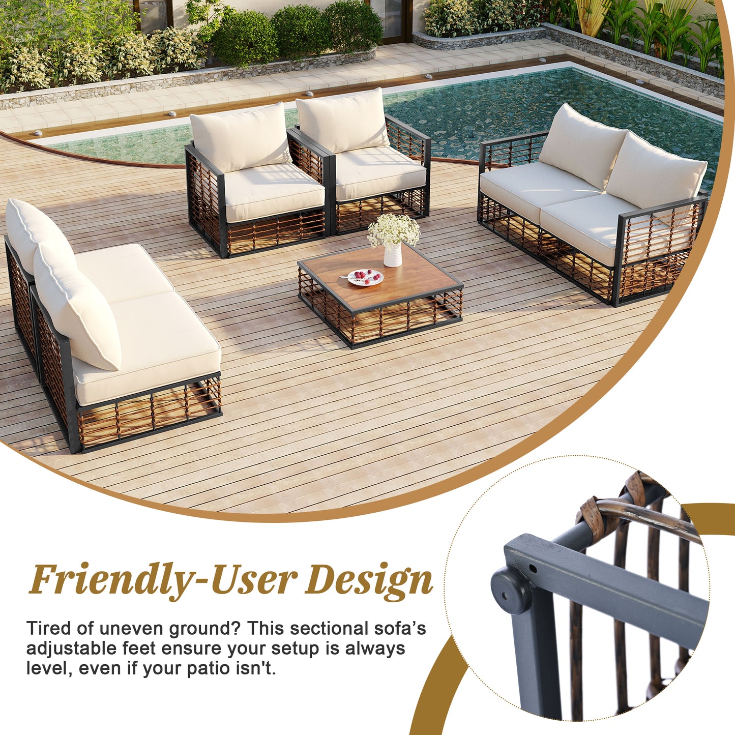 TOPMAX Modern Minimalist 7-Piece Metal Patio Sectional Sofa Set, All-Weather Garden Conversational Furniture Set with Thick Cushions and Coffee Table for Indoor Outdoor, Gray - Groovy Boardz