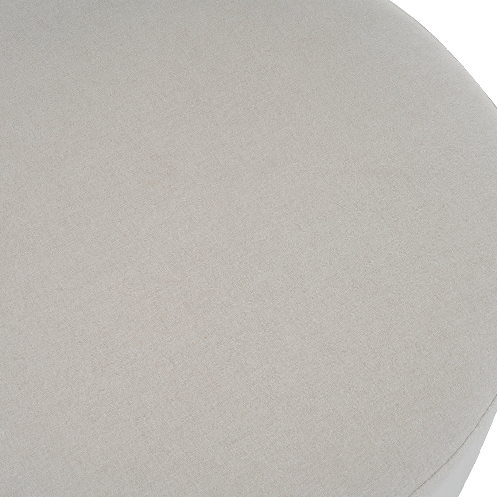 White Fabric Round Ottoman with Wooden Legs, Modern Minimalist Ottoman