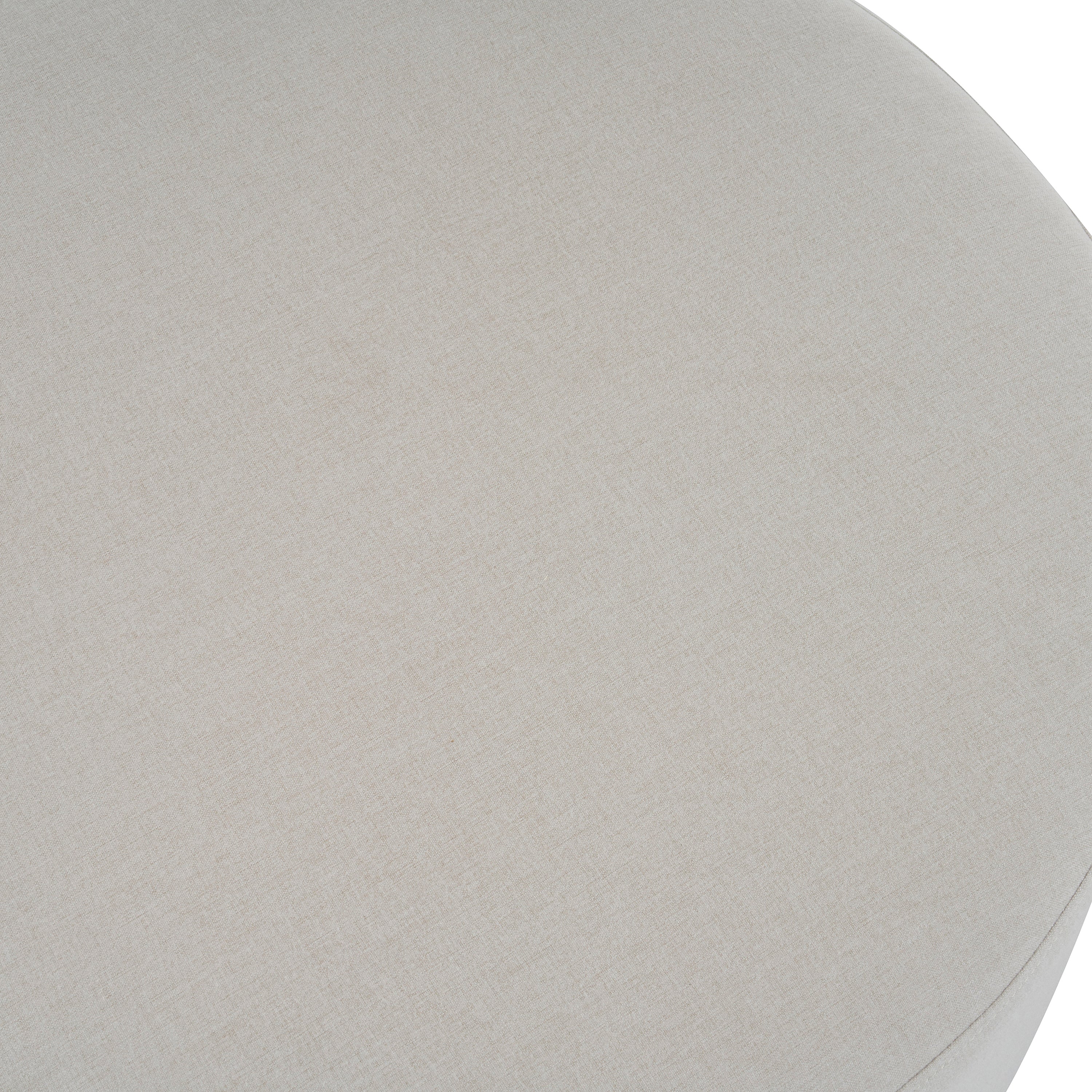 White Fabric Round Ottoman with Wooden Legs, Modern Minimalist Ottoman