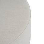 White Fabric Round Ottoman with Wooden Legs, Modern Minimalist Ottoman