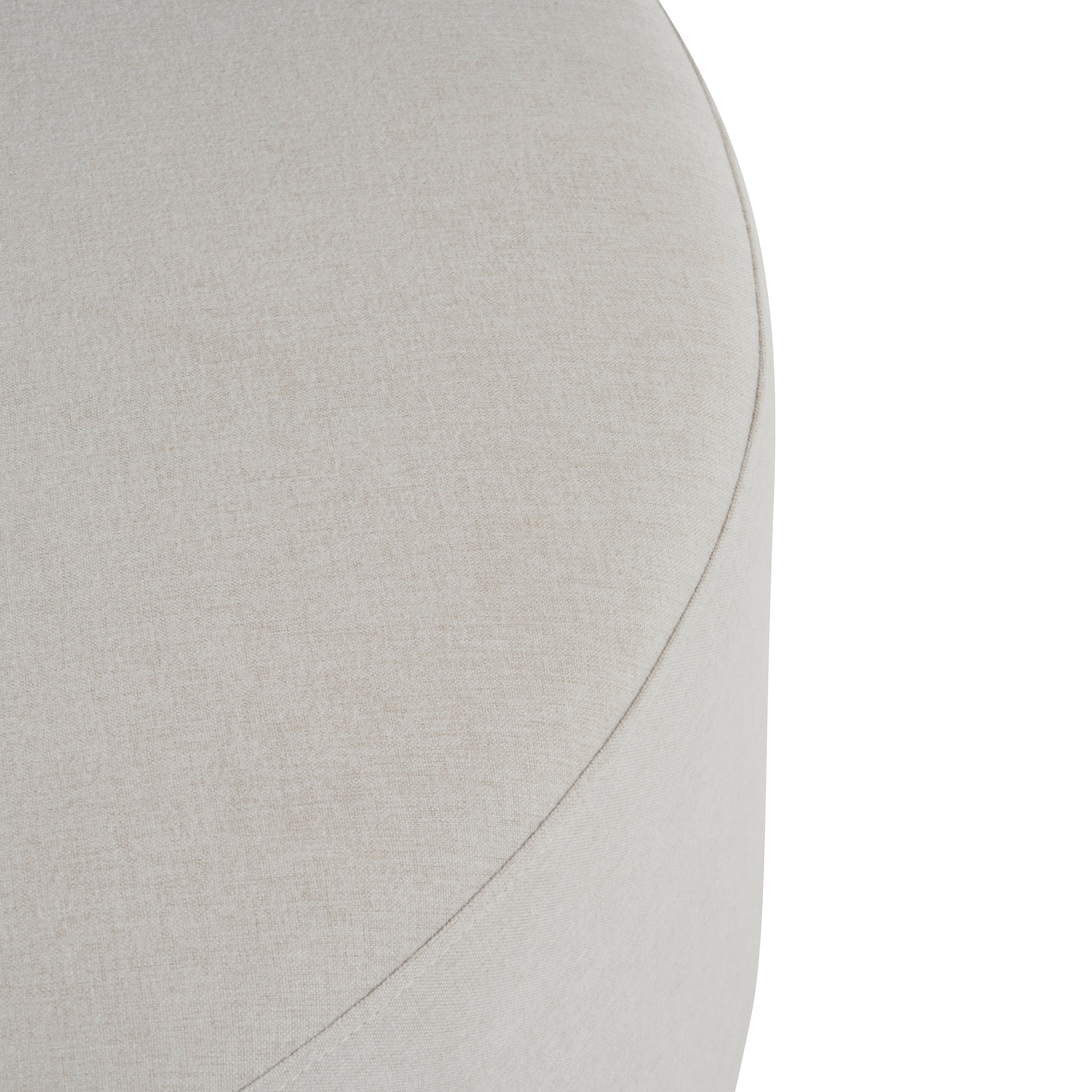 White Fabric Round Ottoman with Wooden Legs, Modern Minimalist Ottoman