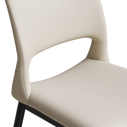 Modern minimalist white PU leather Dining Chairs Set of 2, comfortable backrest design, metal leg support, suitable for restaurants, kitchens, and offices.