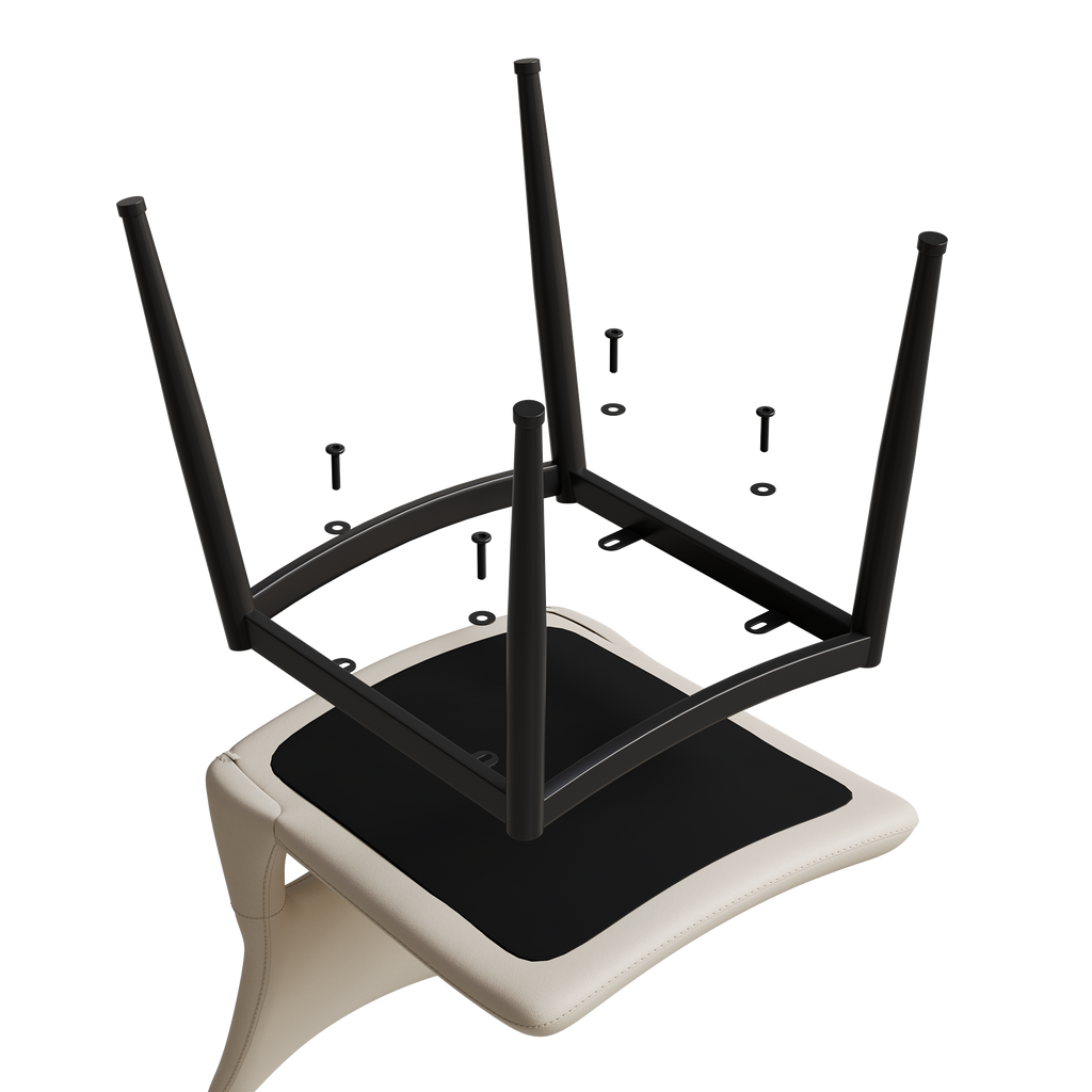 Modern minimalist white PU leather Dining Chairs Set of 2, comfortable backrest design, metal leg support, suitable for restaurants, kitchens, and offices.