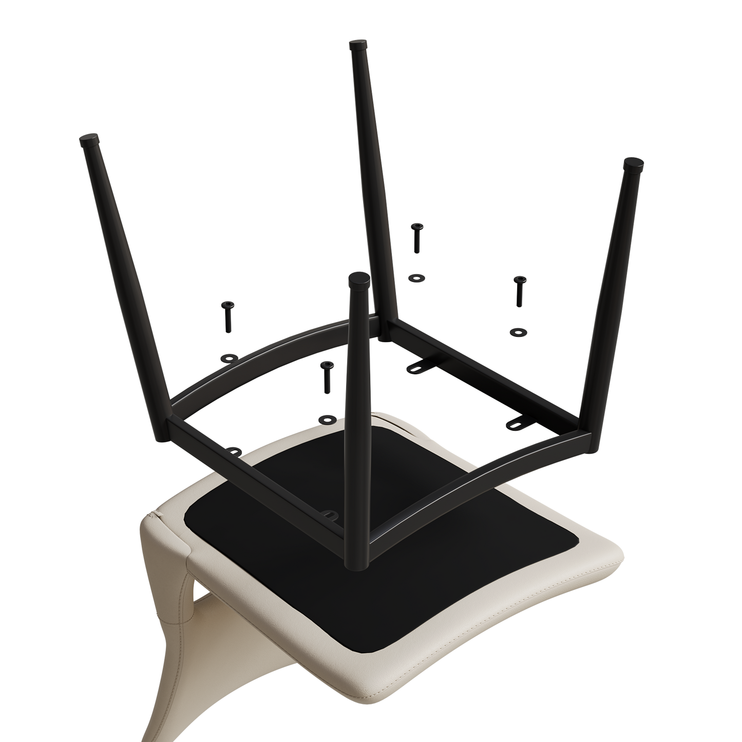 Modern minimalist white PU leather Dining Chairs Set of 2, comfortable backrest design, metal leg support, suitable for restaurants, kitchens, and offices.