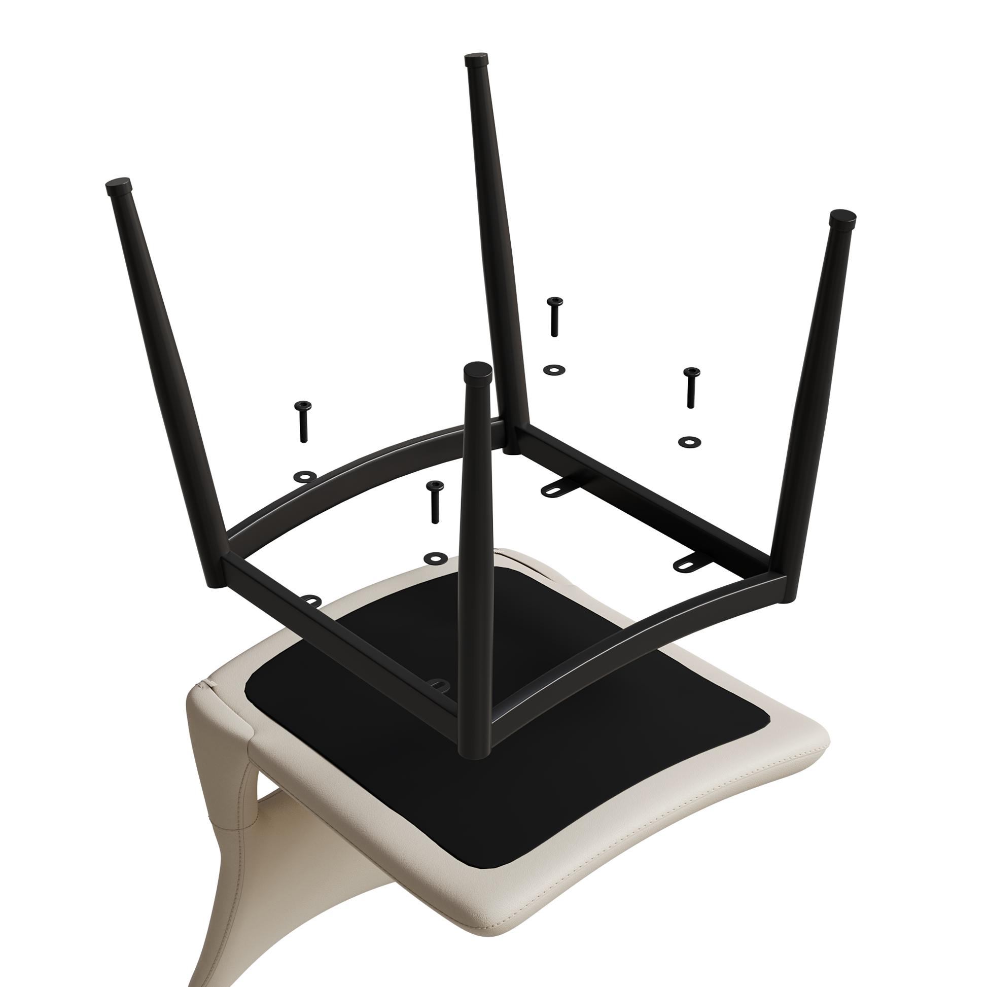 Modern minimalist white PU leather Dining Chairs Set of 2, comfortable backrest design, metal leg support, suitable for restaurants, kitchens, and offices.