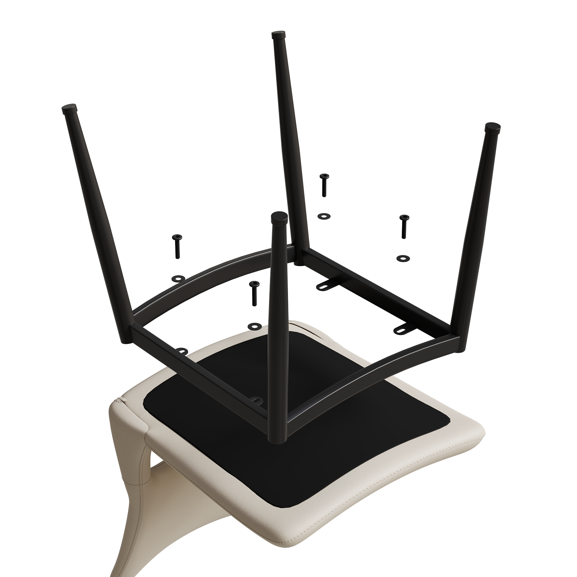 Modern minimalist white PU leather Dining Chairs Set of 2, comfortable backrest design, metal leg support, suitable for restaurants, kitchens, and offices.