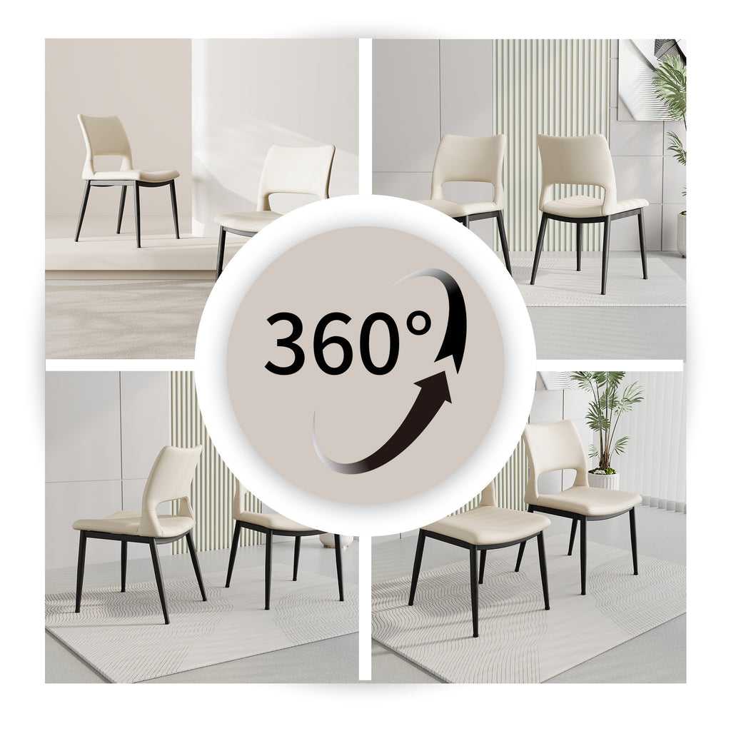 Modern minimalist white PU leather Dining Chairs Set of 2, comfortable backrest design, metal leg support, suitable for restaurants, kitchens, and offices.