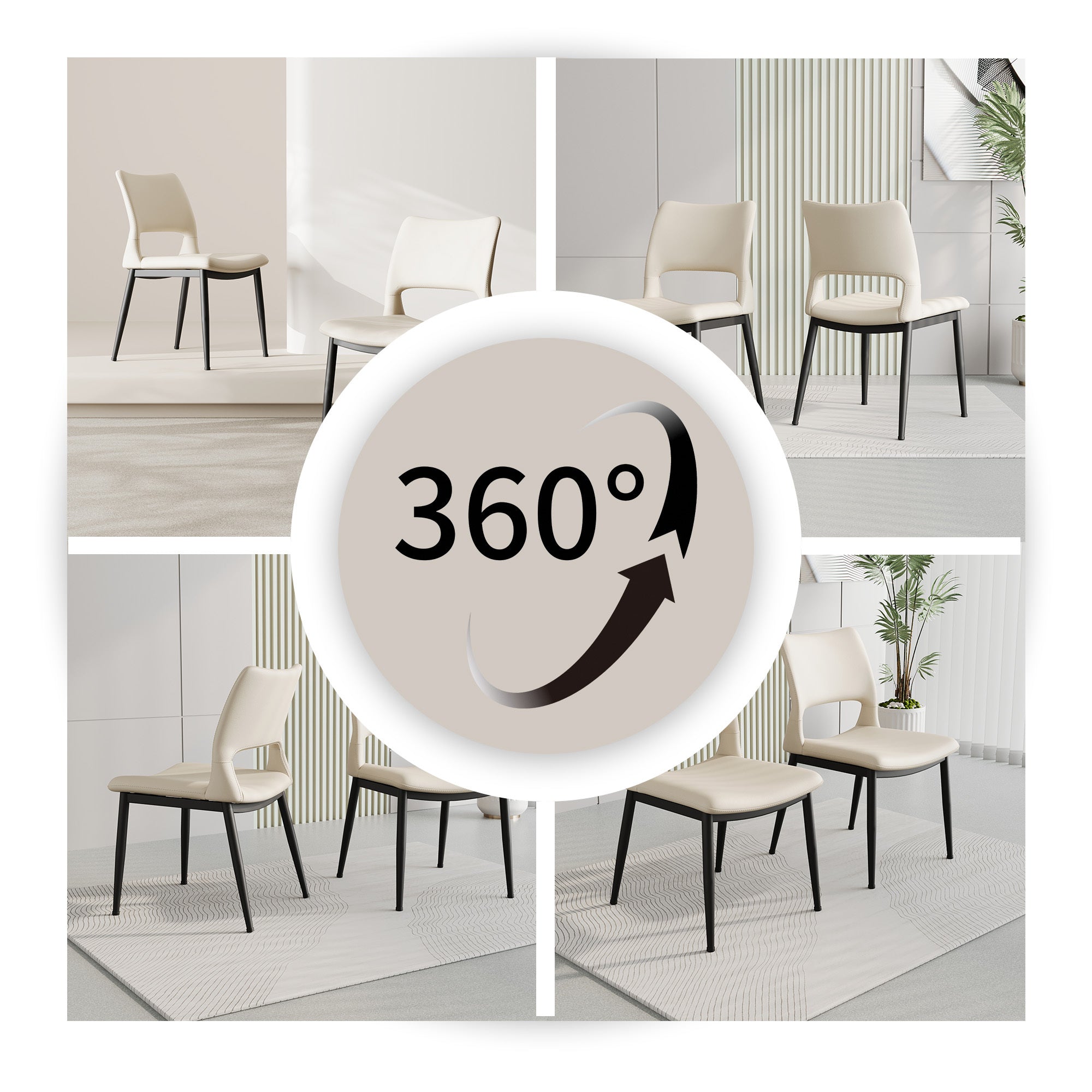 Modern minimalist white PU leather Dining Chairs Set of 2, comfortable backrest design, metal leg support, suitable for restaurants, kitchens, and offices.