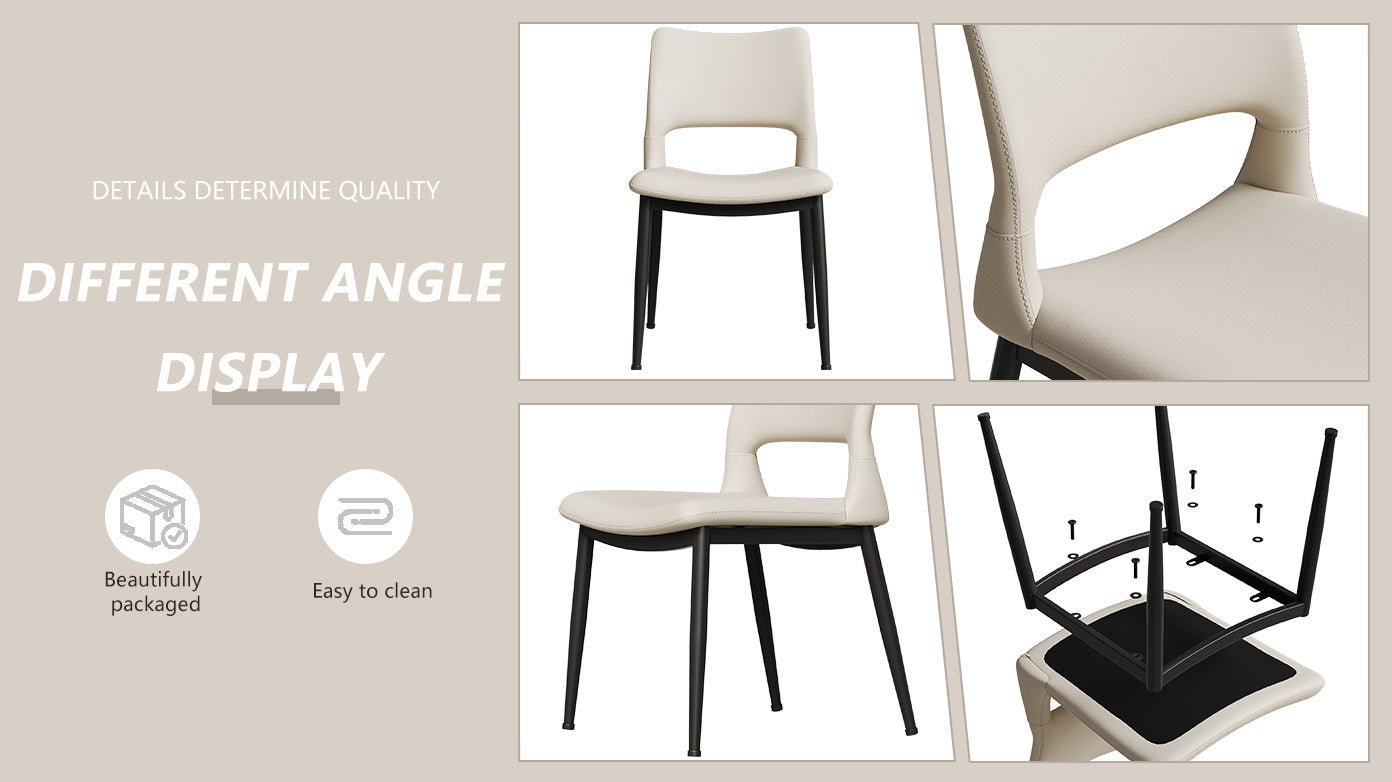 Modern minimalist white PU leather Dining Chairs Set of 2, comfortable backrest design, metal leg support, suitable for restaurants, kitchens, and offices.