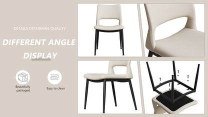 Modern minimalist white PU leather Dining Chairs Set of 2, comfortable backrest design, metal leg support, suitable for restaurants, kitchens, and offices.
