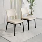 Modern minimalist white PU leather Dining Chairs Set of 2, comfortable backrest design, metal leg support, suitable for restaurants, kitchens, and offices.