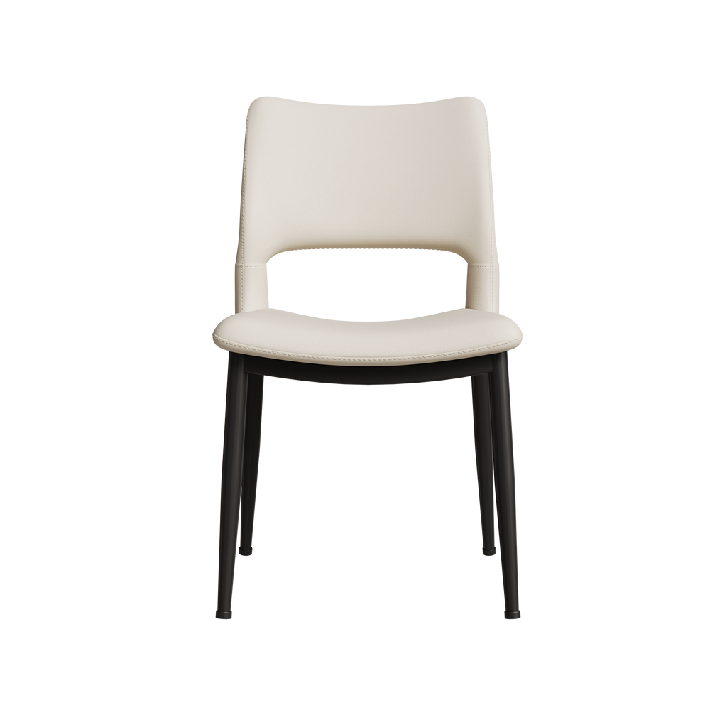 Modern minimalist white PU leather Dining Chairs Set of 2, comfortable backrest design, metal leg support, suitable for restaurants, kitchens, and offices.