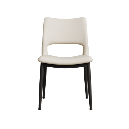 Modern minimalist white PU leather Dining Chairs Set of 2, comfortable backrest design, metal leg support, suitable for restaurants, kitchens, and offices.