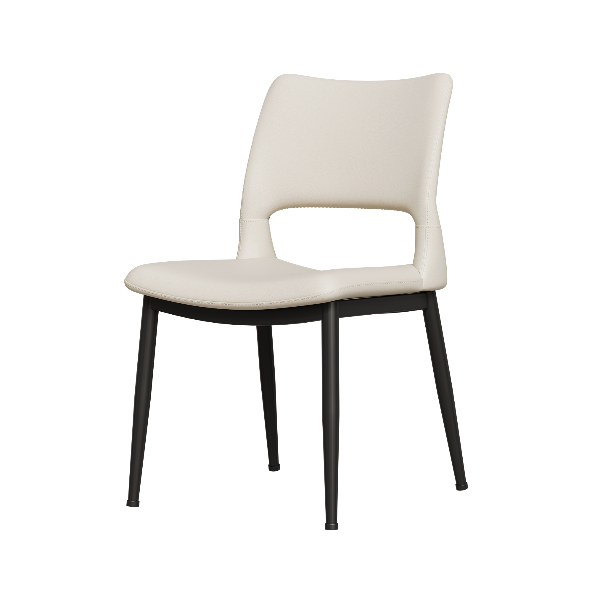 Modern minimalist white PU leather Dining Chairs Set of 2, comfortable backrest design, metal leg support, suitable for restaurants, kitchens, and offices.