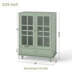 Minimalism Buffet Cabinet with Double Glass Doors and Drawer, Modern Wooden Storage Sideboard Cupboard for Living room, Dining Room Hallway Entryway (Mint Green)
