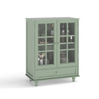 Minimalism Buffet Cabinet with Double Glass Doors and Drawer, Modern Wooden Storage Sideboard Cupboard for Living room, Dining Room Hallway Entryway (Mint Green)
