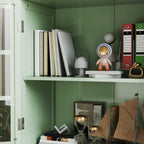 Minimalism Buffet Cabinet with Double Glass Doors and Drawer, Modern Wooden Storage Sideboard Cupboard for Living room, Dining Room Hallway Entryway (Mint Green)