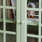 Minimalism Buffet Cabinet with Double Glass Doors and Drawer, Modern Wooden Storage Sideboard Cupboard for Living room, Dining Room Hallway Entryway (Mint Green)