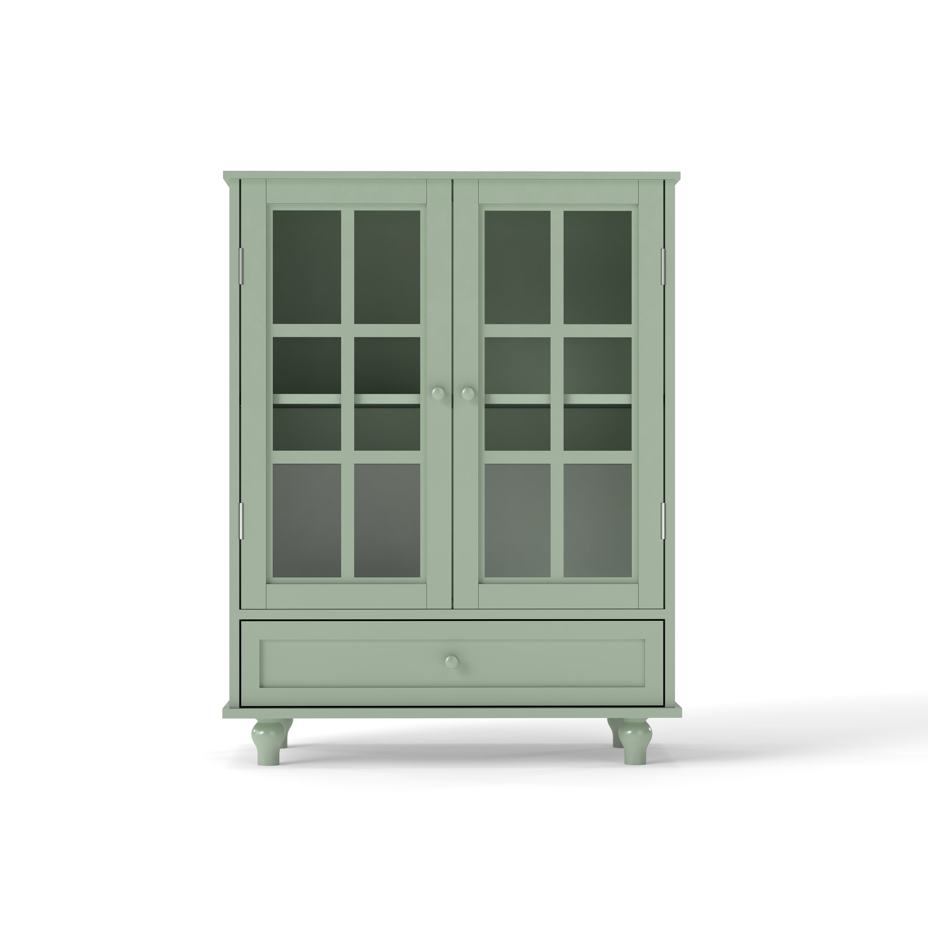 Minimalism Buffet Cabinet with Double Glass Doors and Drawer, Modern Wooden Storage Sideboard Cupboard for Living room, Dining Room Hallway Entryway (Mint Green)