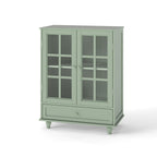 Minimalism Buffet Cabinet with Double Glass Doors and Drawer, Modern Wooden Storage Sideboard Cupboard for Living room, Dining Room Hallway Entryway (Mint Green)