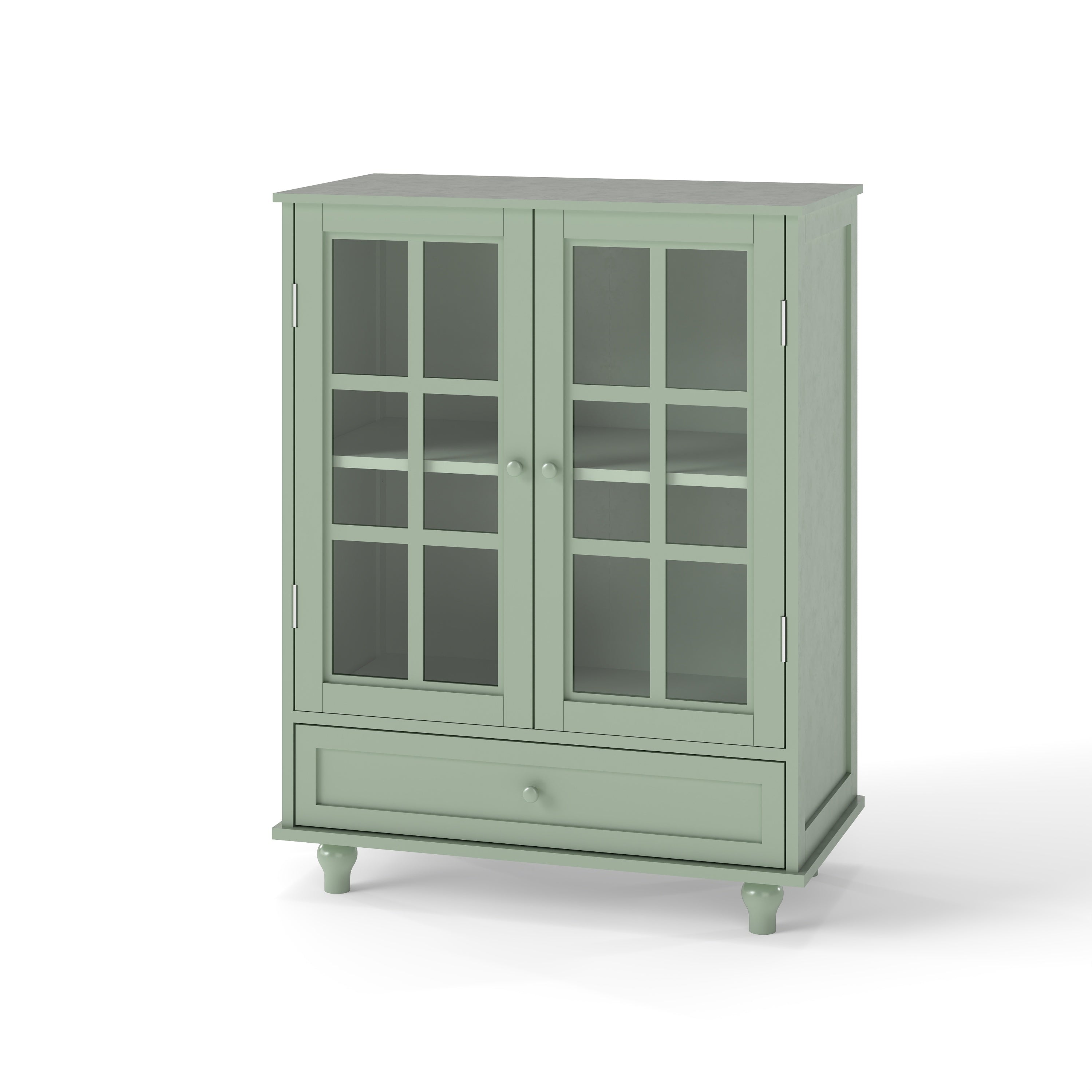 Minimalism Buffet Cabinet with Double Glass Doors and Drawer, Modern Wooden Storage Sideboard Cupboard for Living room, Dining Room Hallway Entryway (Mint Green)
