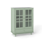 Minimalism Buffet Cabinet with Double Glass Doors and Drawer, Modern Wooden Storage Sideboard Cupboard for Living room, Dining Room Hallway Entryway (Mint Green)