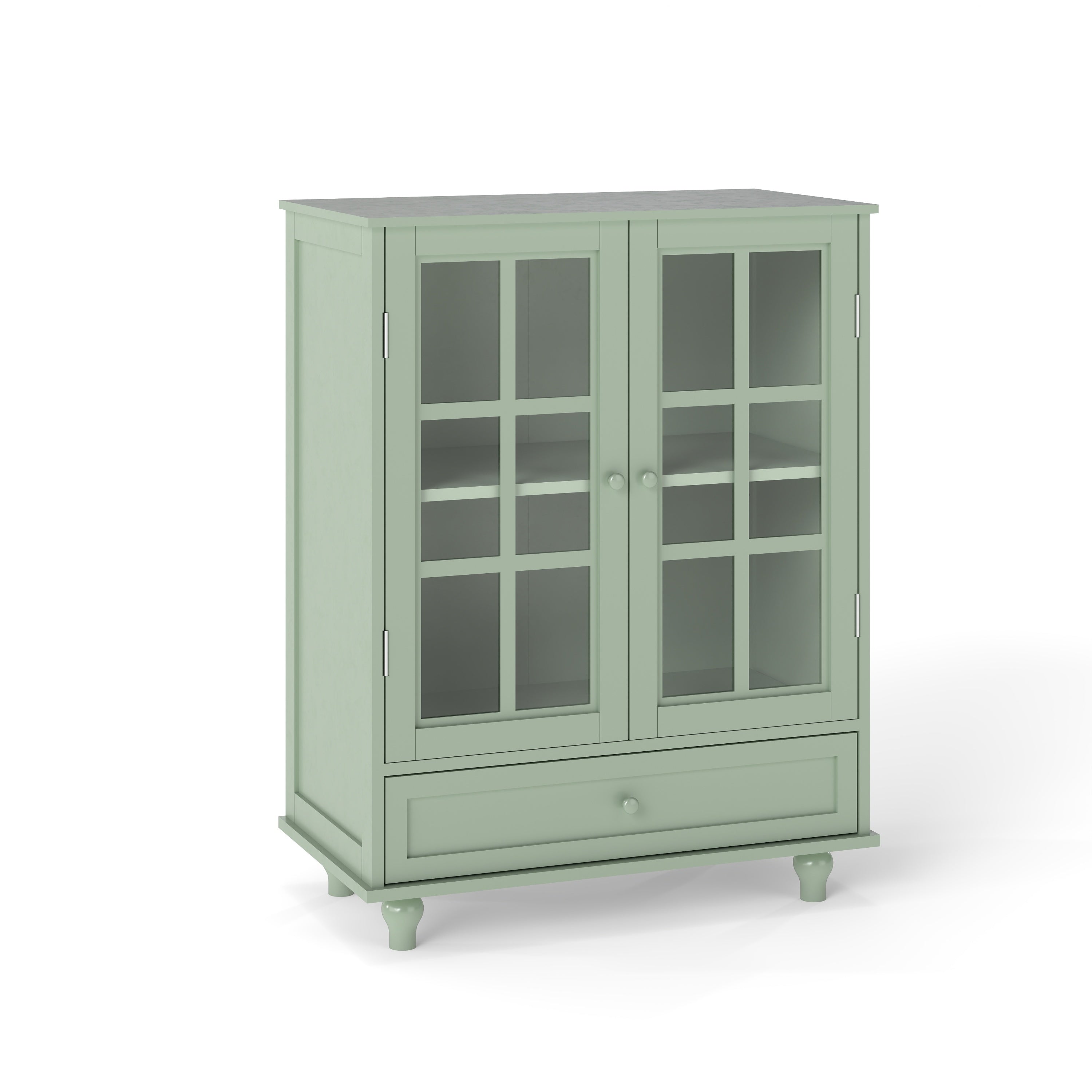 Minimalism Buffet Cabinet with Double Glass Doors and Drawer, Modern Wooden Storage Sideboard Cupboard for Living room, Dining Room Hallway Entryway (Mint Green)