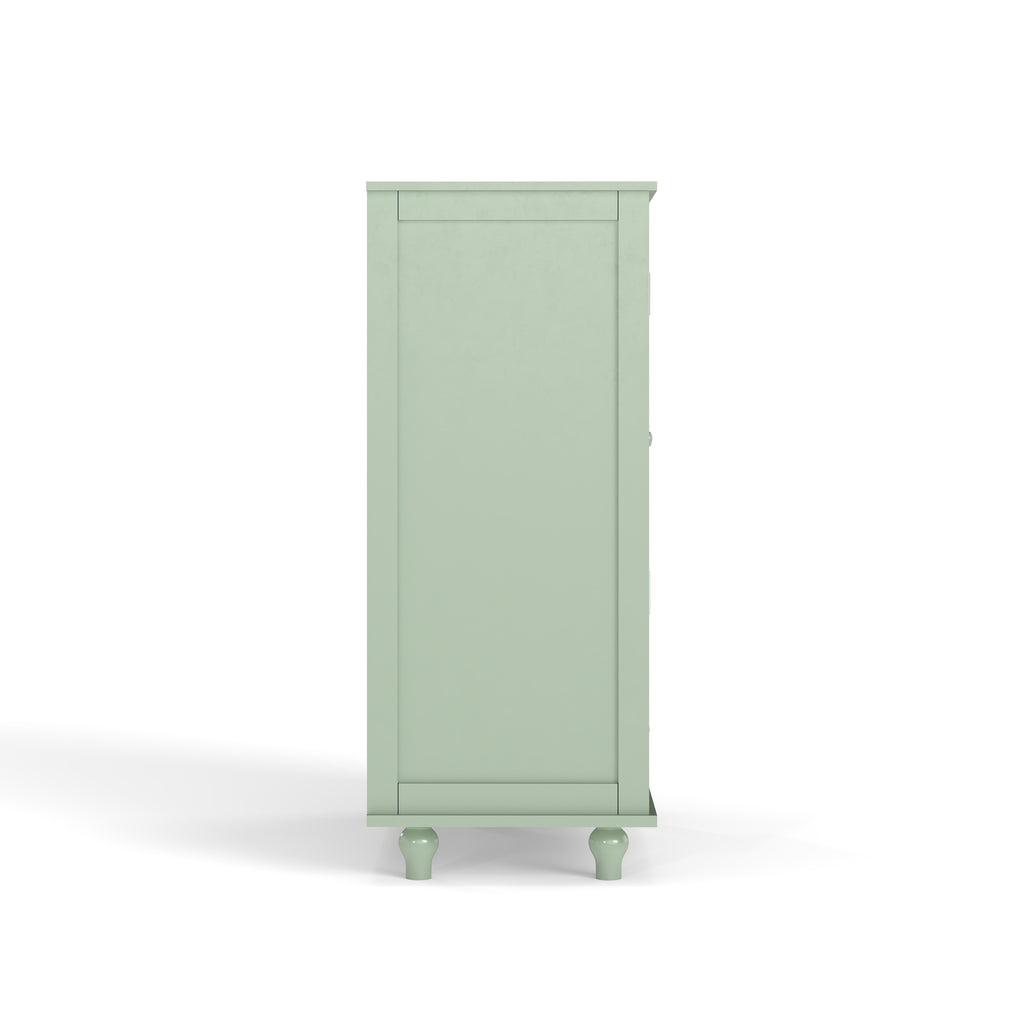 Minimalism Buffet Cabinet with Double Glass Doors and Drawer, Modern Wooden Storage Sideboard Cupboard for Living room, Dining Room Hallway Entryway (Mint Green)