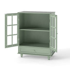 Minimalism Buffet Cabinet with Double Glass Doors and Drawer, Modern Wooden Storage Sideboard Cupboard for Living room, Dining Room Hallway Entryway (Mint Green)