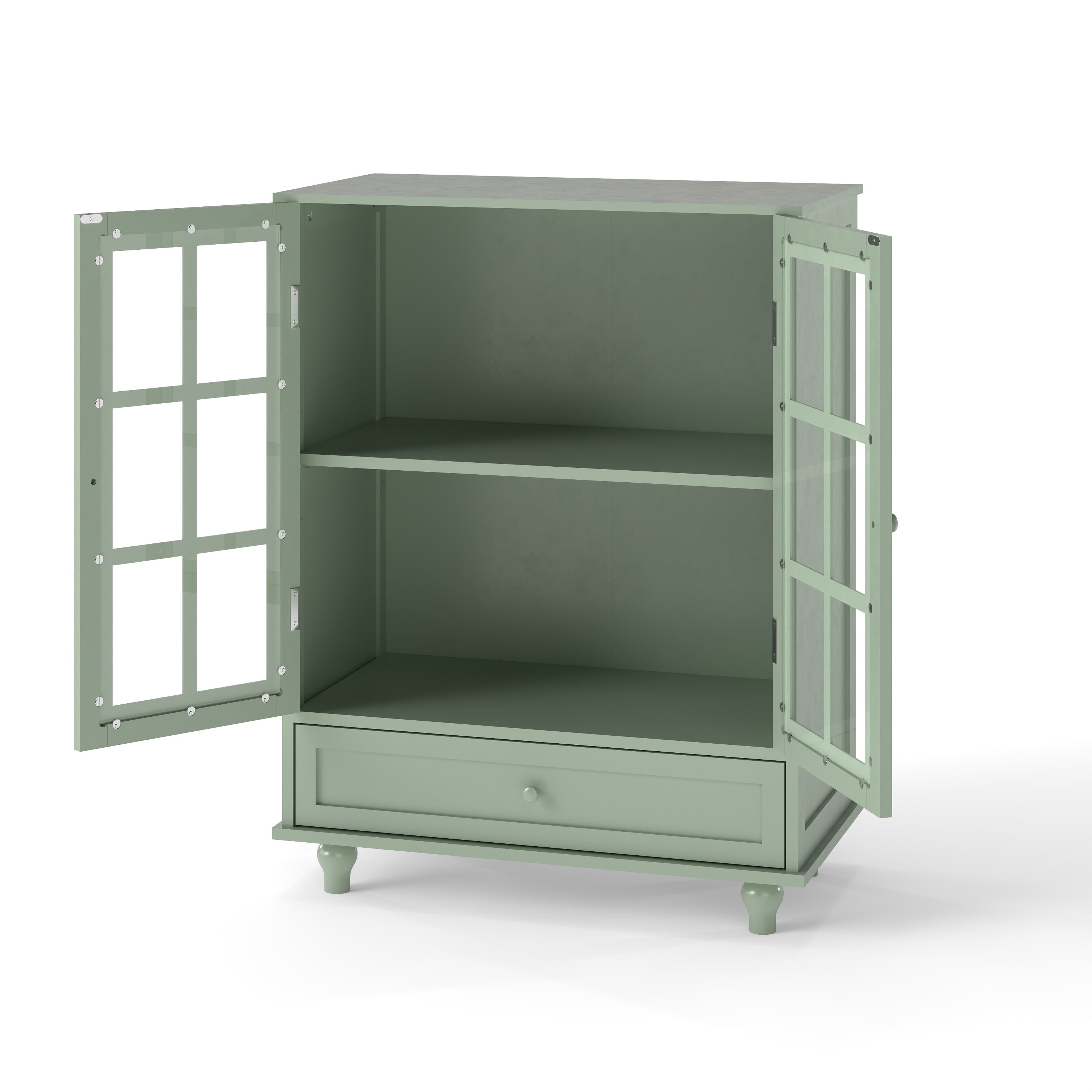 Minimalism Buffet Cabinet with Double Glass Doors and Drawer, Modern Wooden Storage Sideboard Cupboard for Living room, Dining Room Hallway Entryway (Mint Green)
