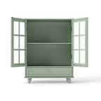 Minimalism Buffet Cabinet with Double Glass Doors and Drawer, Modern Wooden Storage Sideboard Cupboard for Living room, Dining Room Hallway Entryway (Mint Green)