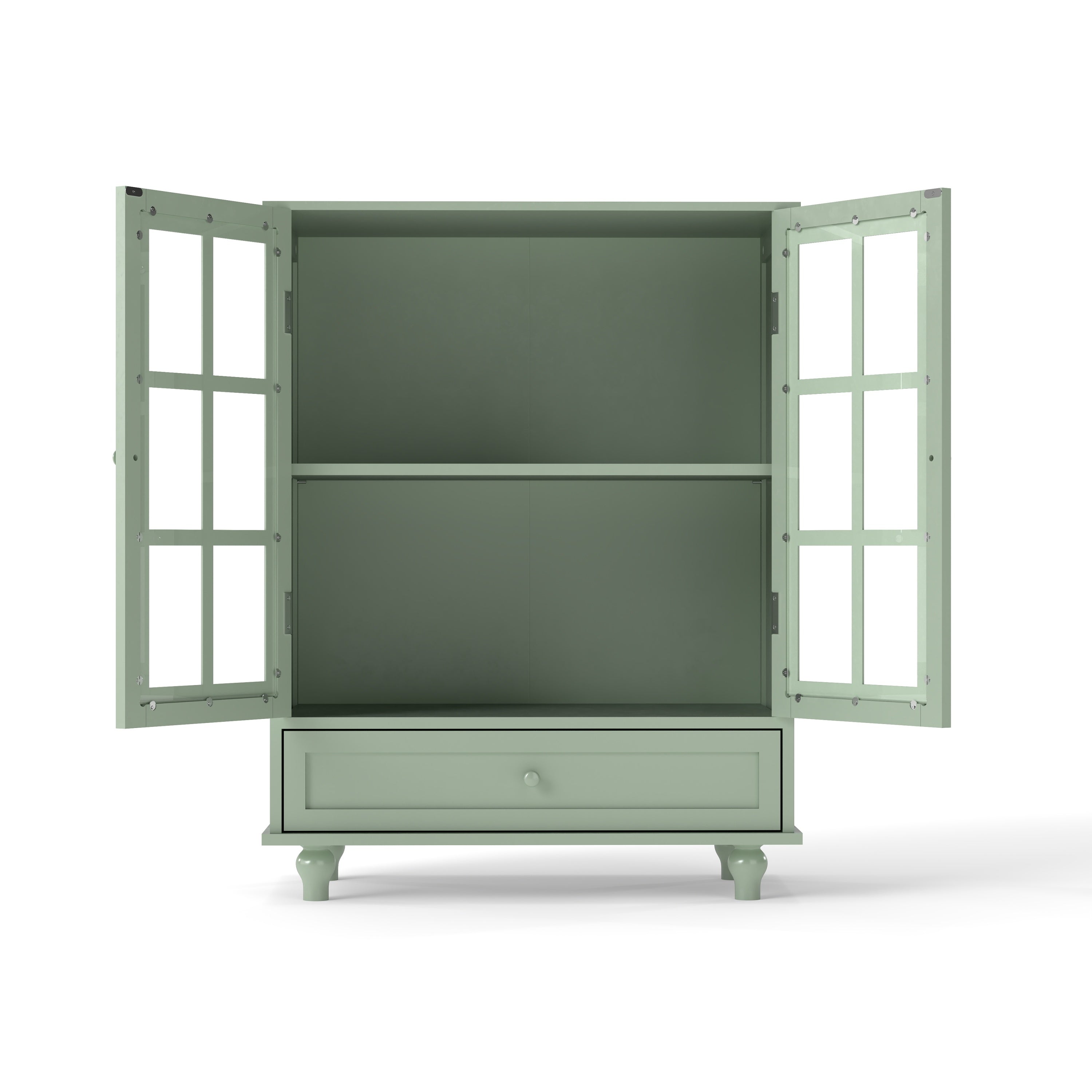 Minimalism Buffet Cabinet with Double Glass Doors and Drawer, Modern Wooden Storage Sideboard Cupboard for Living room, Dining Room Hallway Entryway (Mint Green)