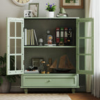 Minimalism Buffet Cabinet with Double Glass Doors and Drawer, Modern Wooden Storage Sideboard Cupboard for Living room, Dining Room Hallway Entryway (Mint Green)
