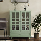 Minimalism Buffet Cabinet with Double Glass Doors and Drawer, Modern Wooden Storage Sideboard Cupboard for Living room, Dining Room Hallway Entryway (Mint Green)
