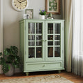 Minimalism Buffet Cabinet with Double Glass Doors and Drawer, Modern Wooden Storage Sideboard Cupboard for Living room, Dining Room Hallway Entryway (Mint Green)