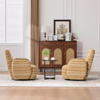 Modern Style 360° Swivel Leisure Chair Fabric Striped Armrest Swivel Chair with sand-rimmed fabric and metal bracket, suitable for living room, balcony and bedroom Accent Chair