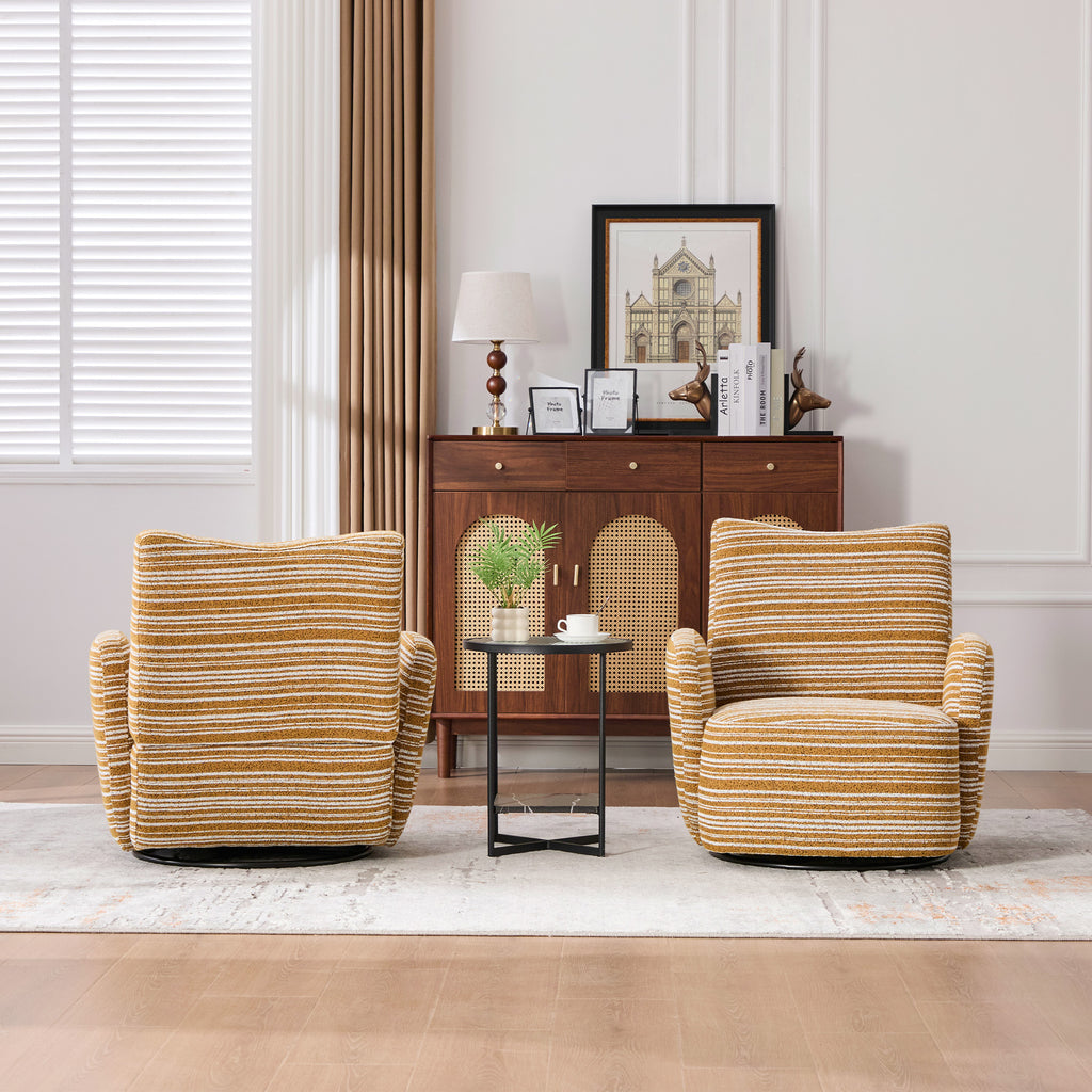 Modern Style 360° Swivel Leisure Chair Fabric Striped Armrest Swivel Chair with sand-rimmed fabric and metal bracket, suitable for living room, balcony and bedroom Accent Chair