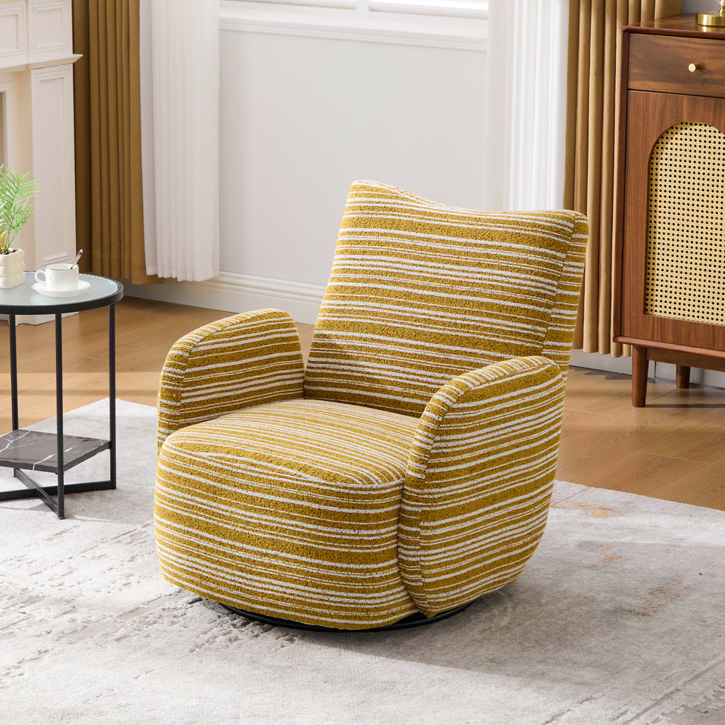 Modern Style 360° Swivel Leisure Chair Fabric Striped Armrest Swivel Chair with sand-rimmed fabric and metal bracket, suitable for living room, balcony and bedroom Accent Chair