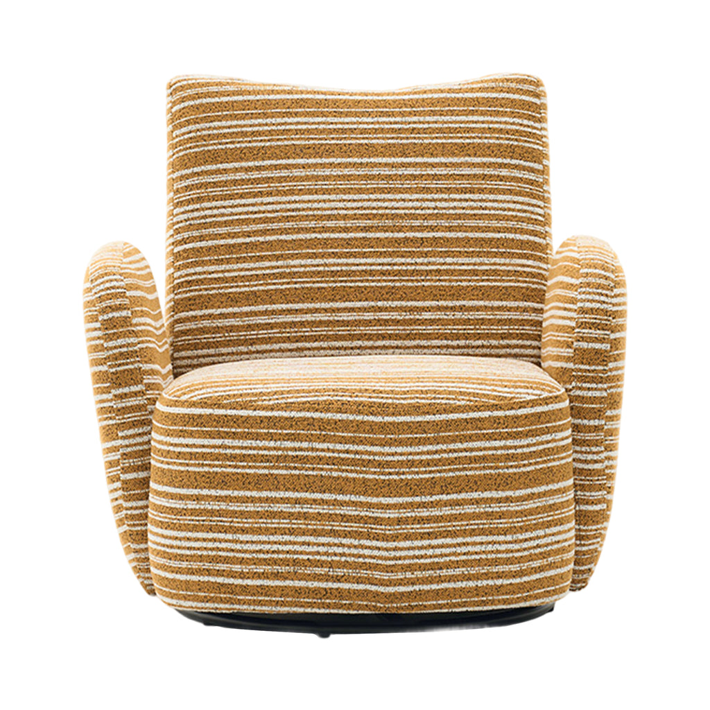 Modern Style 360° Swivel Leisure Chair Fabric Striped Armrest Swivel Chair with sand-rimmed fabric and metal bracket, suitable for living room, balcony and bedroom Accent Chair