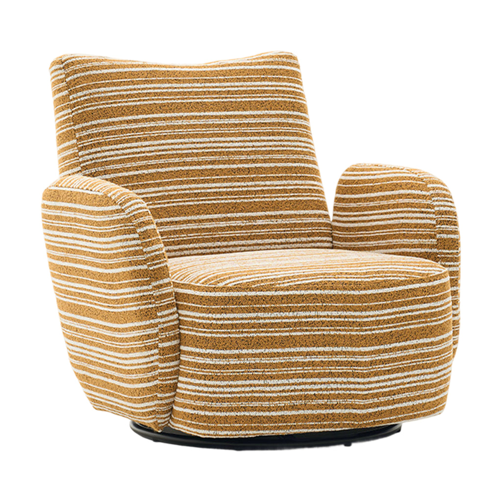 Modern Style 360° Swivel Leisure Chair Fabric Striped Armrest Swivel Chair with sand-rimmed fabric and metal bracket, suitable for living room, balcony and bedroom Accent Chair