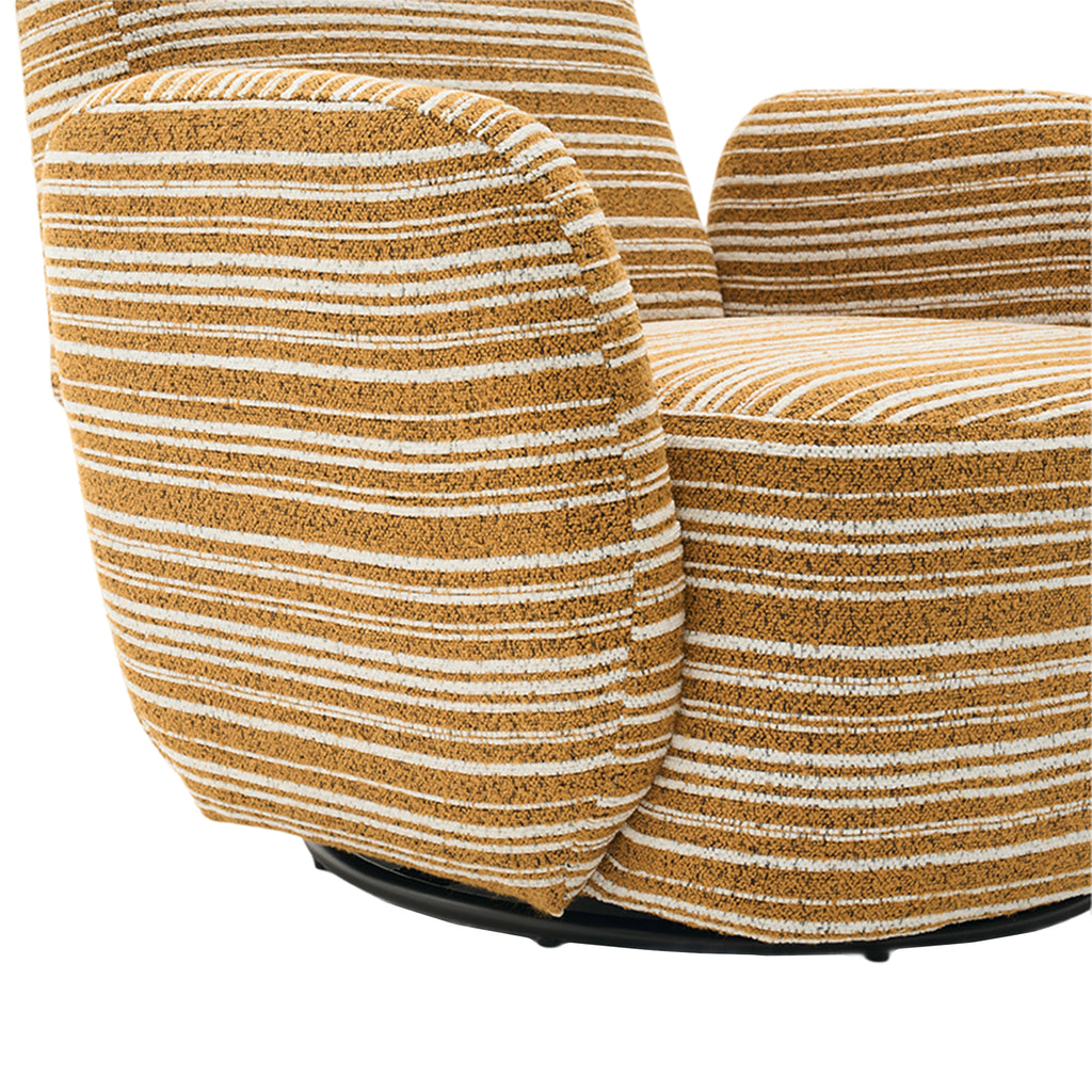 Modern Style 360° Swivel Leisure Chair Fabric Striped Armrest Swivel Chair with sand-rimmed fabric and metal bracket, suitable for living room, balcony and bedroom Accent Chair