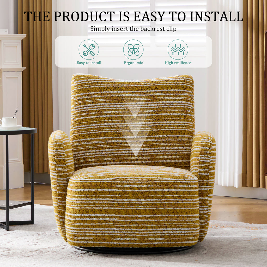 Modern Style 360° Swivel Leisure Chair Fabric Striped Armrest Swivel Chair with sand-rimmed fabric and metal bracket, suitable for living room, balcony and bedroom Accent Chair