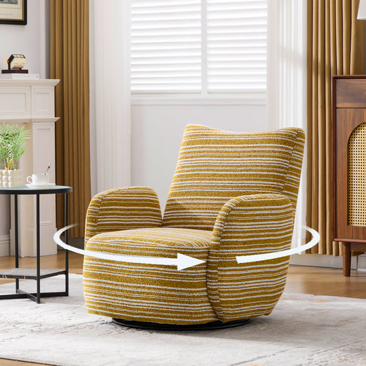 Modern Style 360° Swivel Leisure Chair Fabric Striped Armrest Swivel Chair with sand-rimmed fabric and metal bracket, suitable for living room, balcony and bedroom Accent Chair