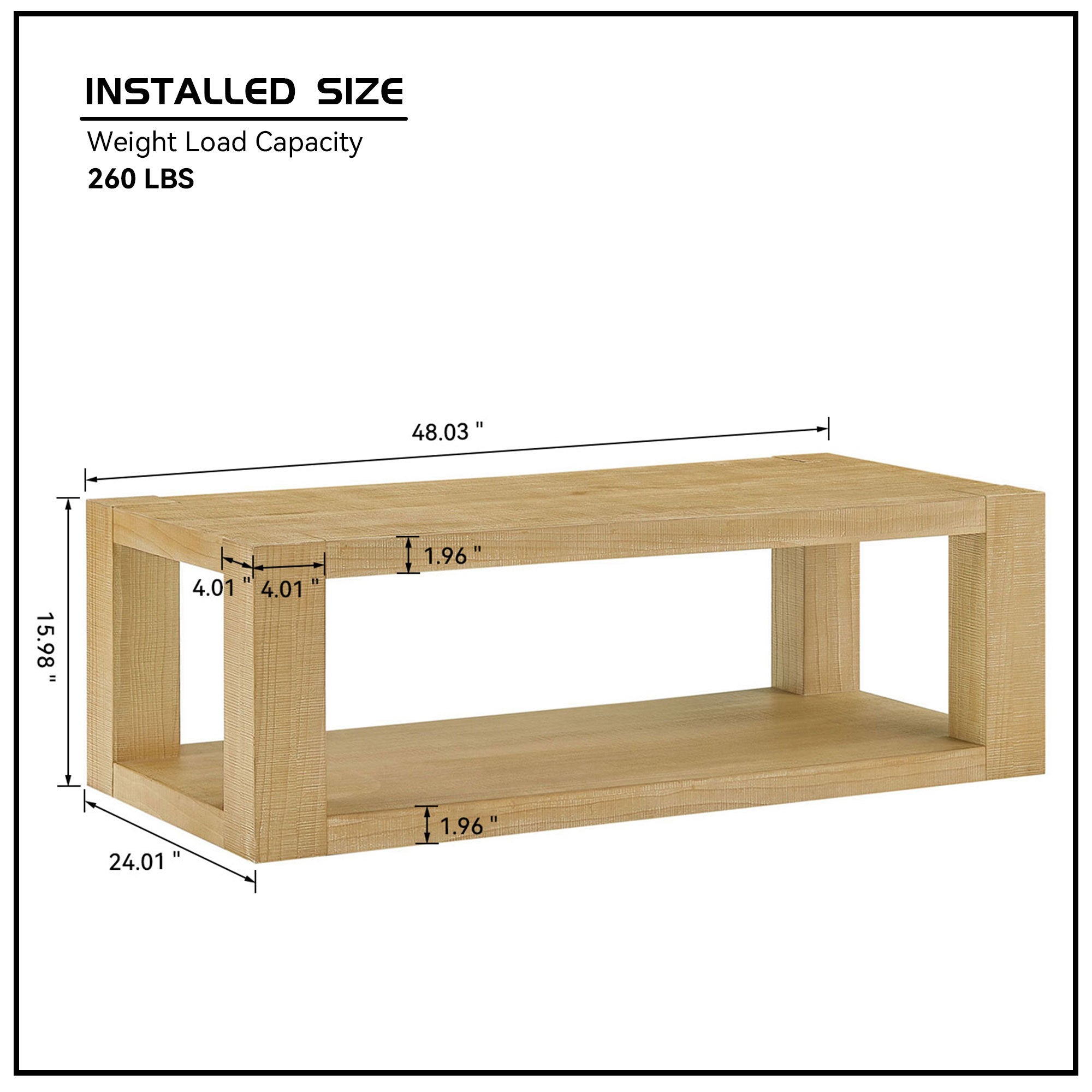 Modern Design 48 Inch Rectangular Coffee Table,2-Tier MDF Rectangle Coffee Table for Living Room,Office,Natural Color Coffee Table