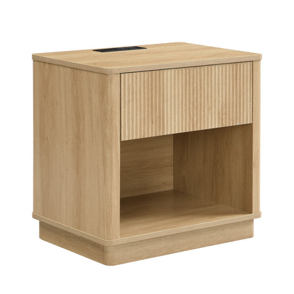Nightstand with Outlet & USB Port, Modern Bedside Table with Charging Station and Storage Drawer, Modern Design for Small Spaces,Natural Color Nightstands