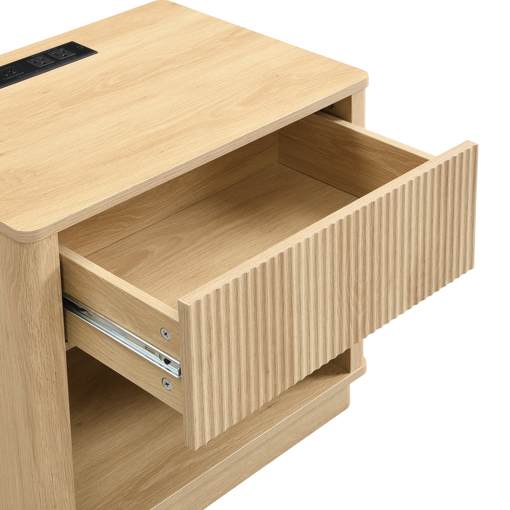 Nightstand with Outlet & USB Port, Modern Bedside Table with Charging Station and Storage Drawer, Modern Design for Small Spaces,Natural Color Nightstands