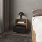 Saxon Nightstand with a Drawer and Open Storage, Natural Oak