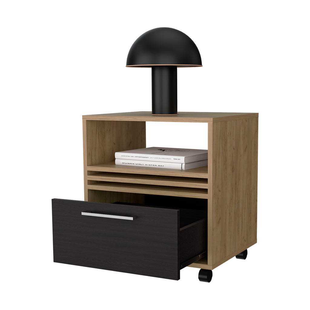 Saxon Nightstand with a Drawer and Open Storage, Natural Oak