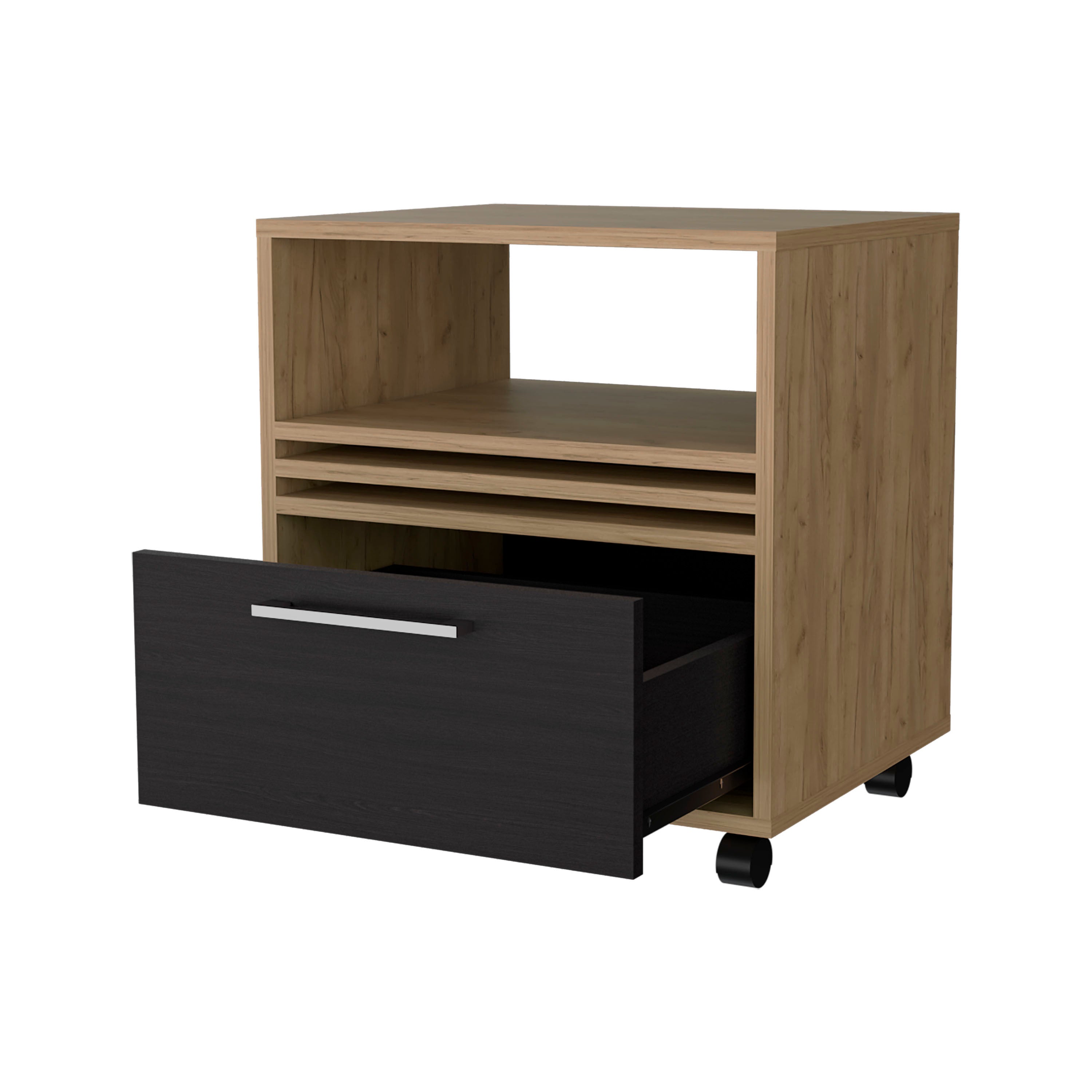 Saxon Nightstand with a Drawer and Open Storage, Natural Oak